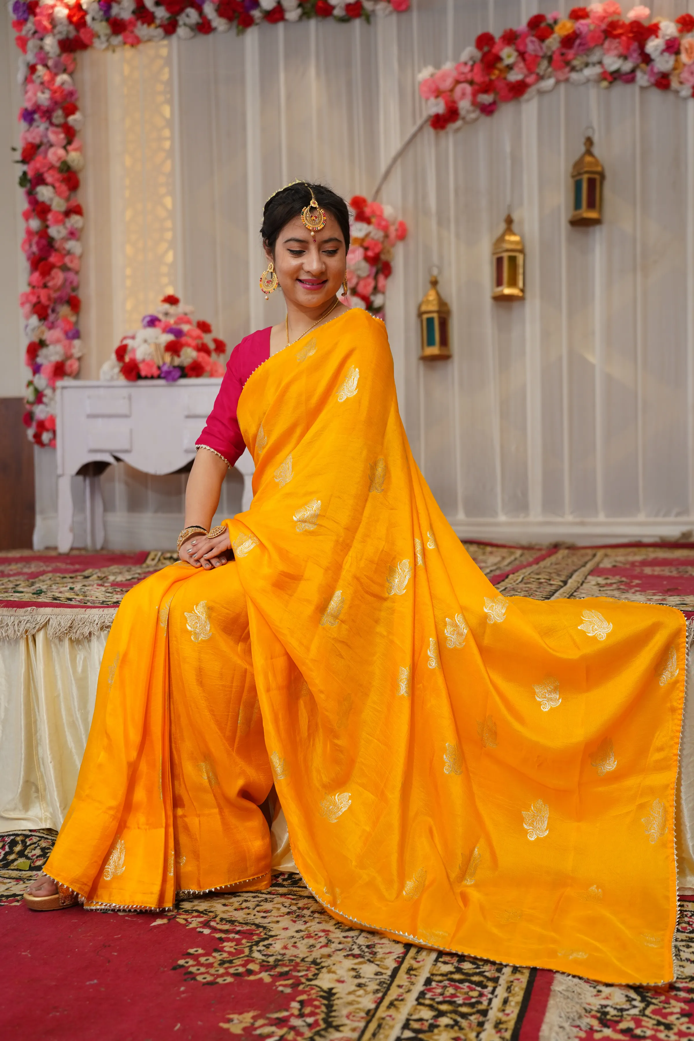 Mustard Gold Pre-Draped Silk Saree with Blouse