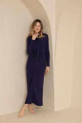Navy Cardi Ruched Maxi