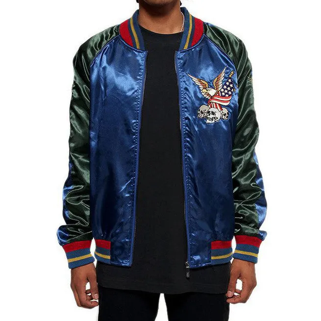 New York 90's Satin Embroidery Bomber Souvenir Jacket