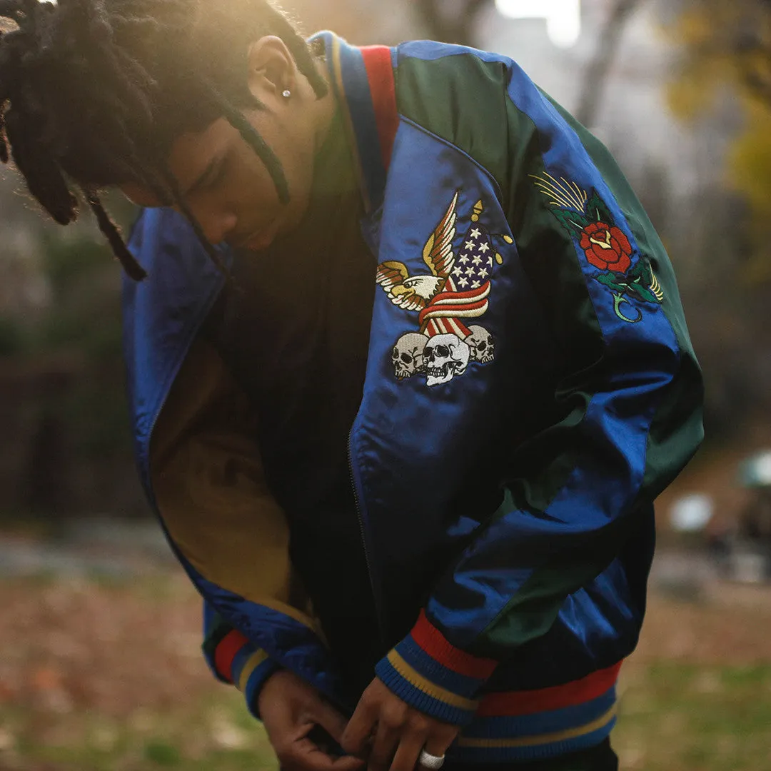 New York 90's Satin Embroidery Bomber Souvenir Jacket