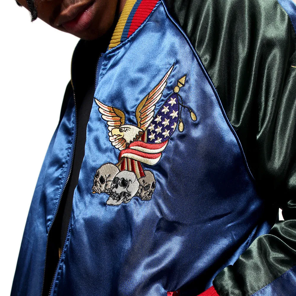 New York 90's Satin Embroidery Bomber Souvenir Jacket