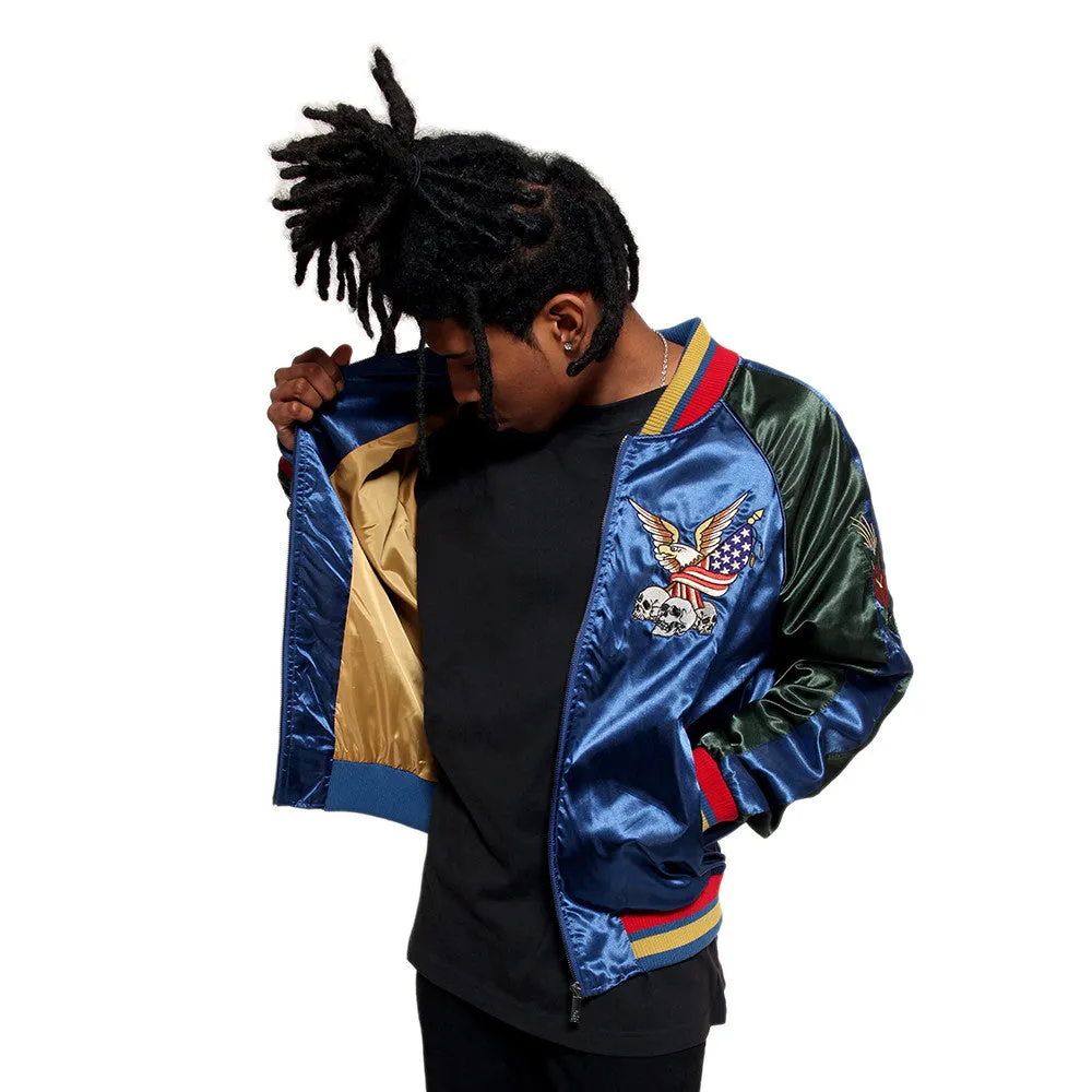 New York 90's Satin Embroidery Bomber Souvenir Jacket