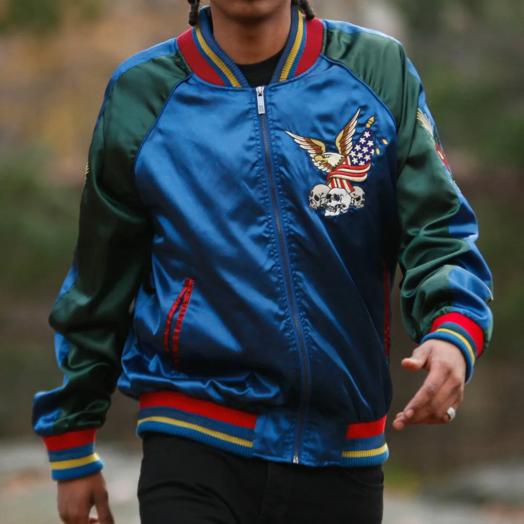 New York 90's Satin Embroidery Bomber Souvenir Jacket