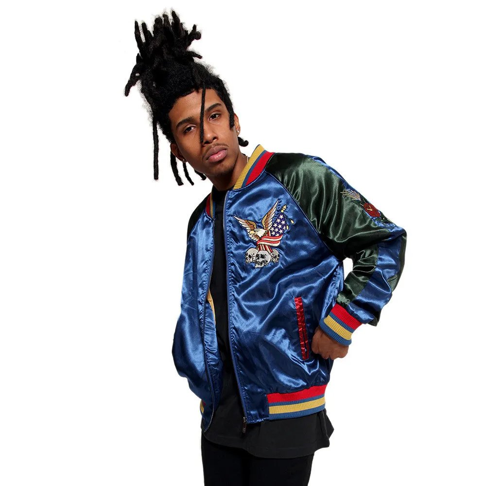 New York 90's Satin Embroidery Bomber Souvenir Jacket