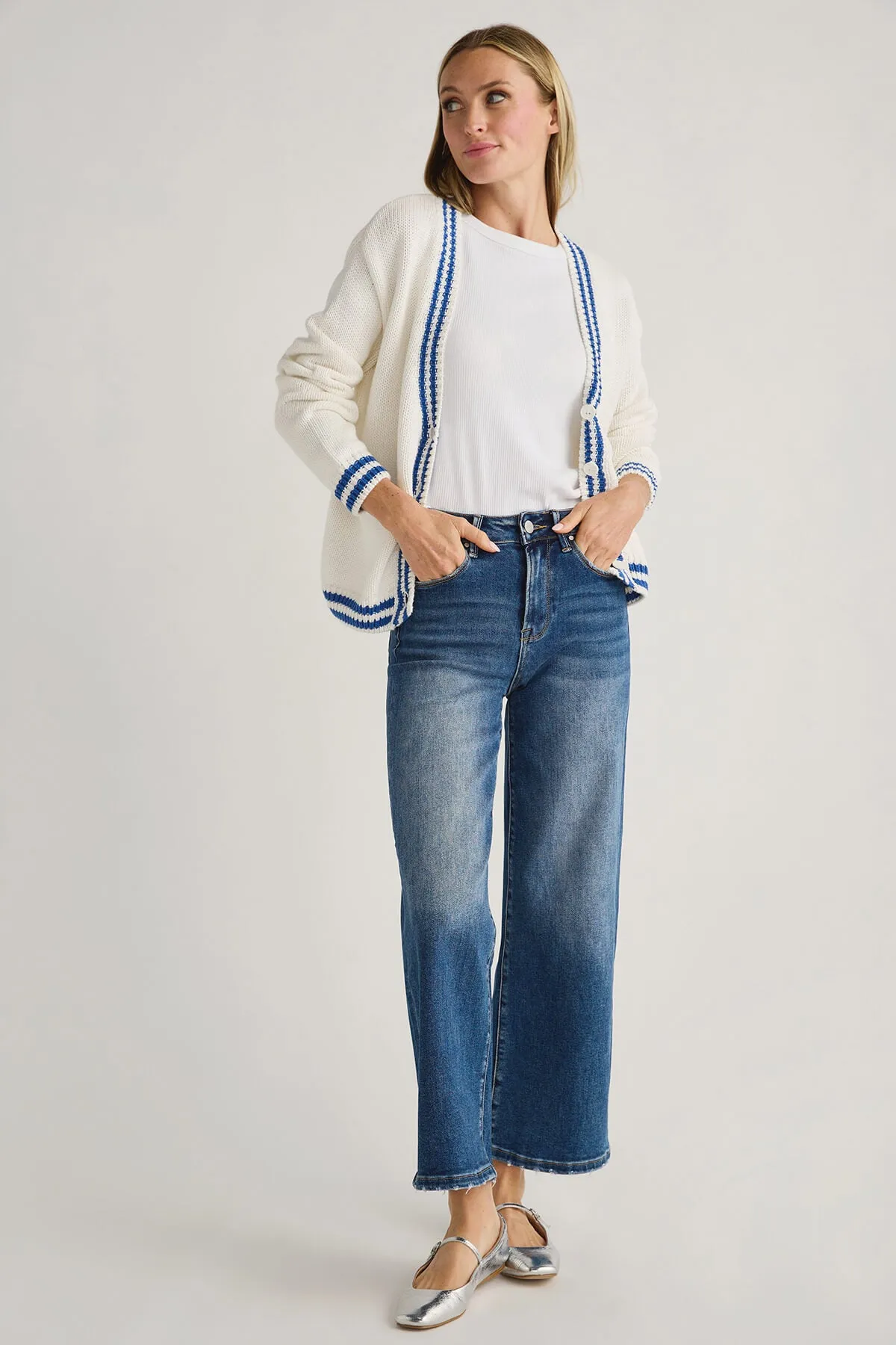 Olivaceous Aimee Contrast Trim Cardigan