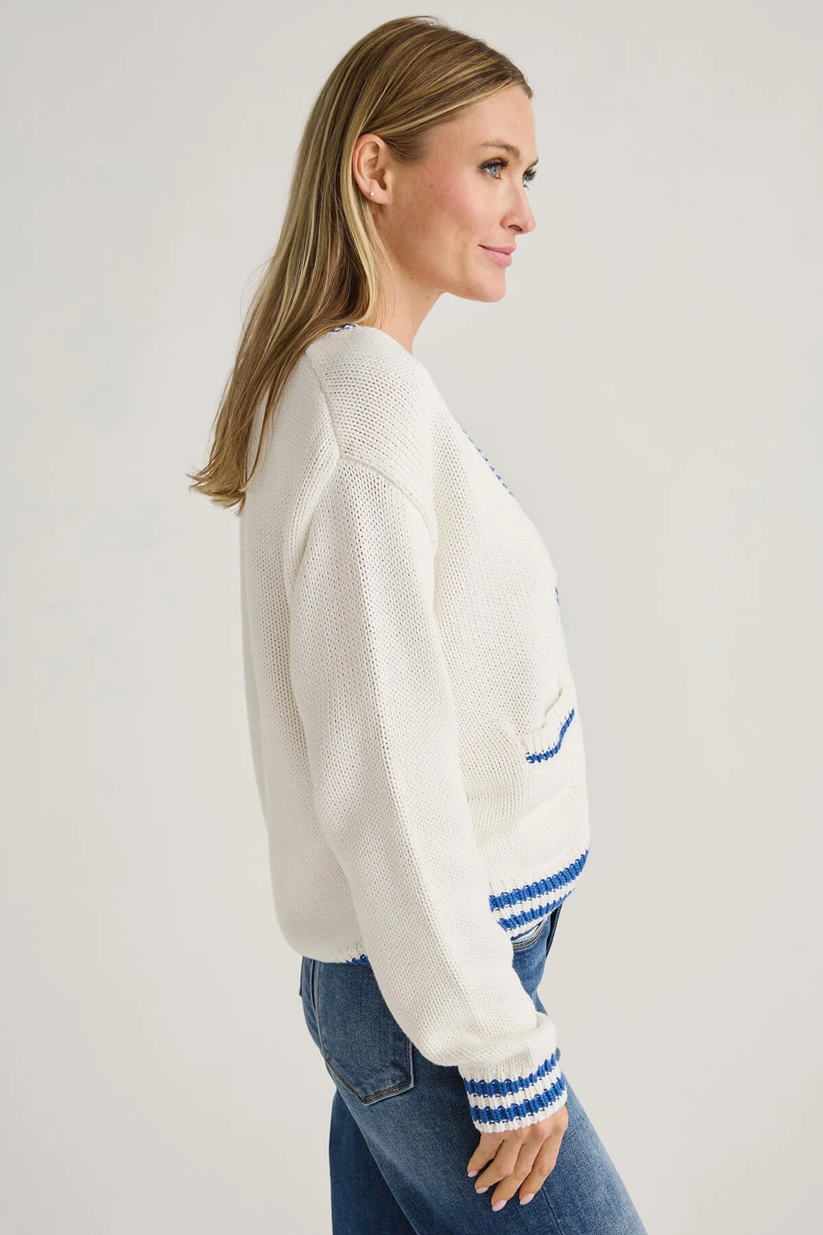 Olivaceous Aimee Contrast Trim Cardigan