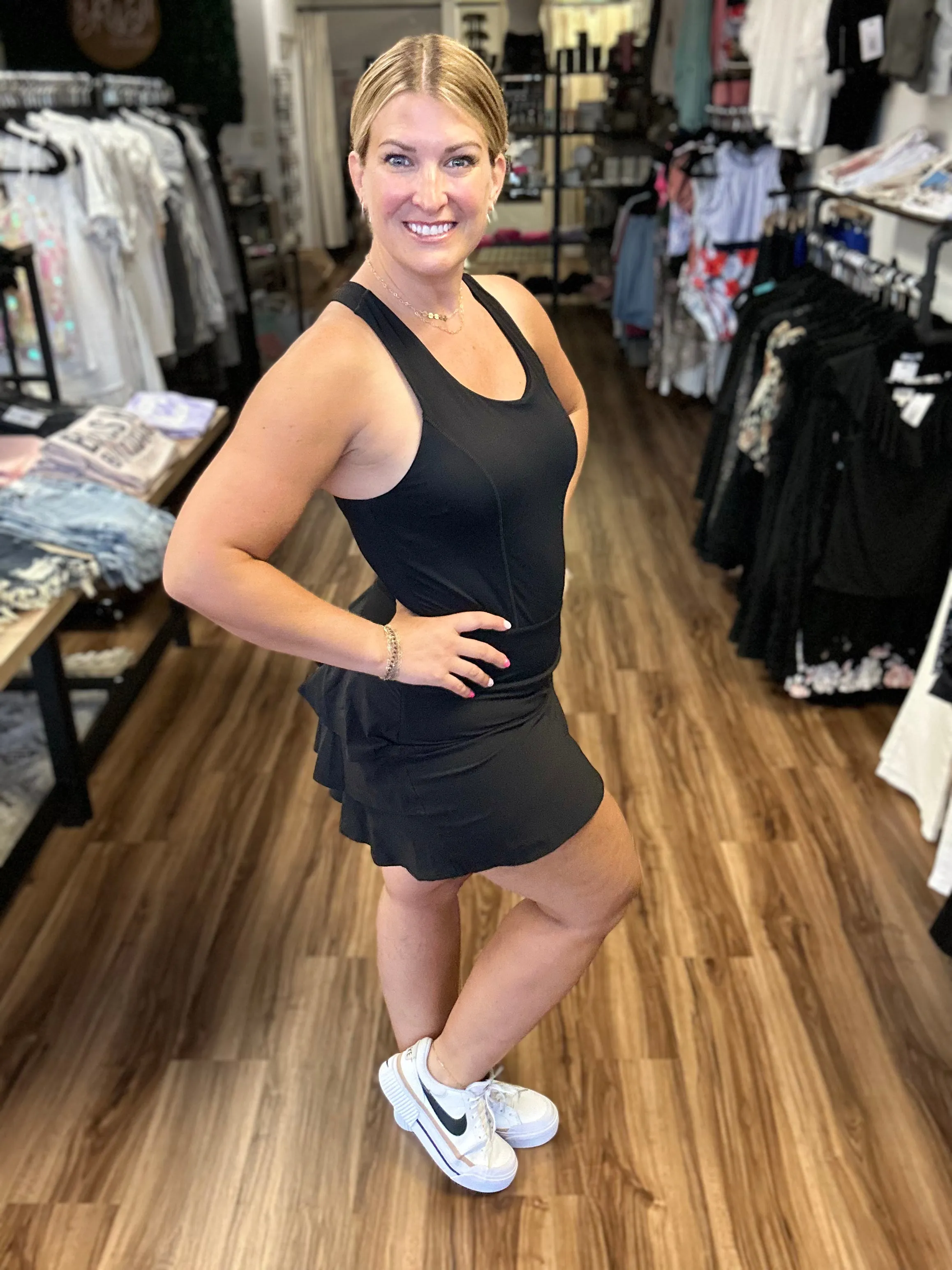 On the Greens Collection - Ruffle back Active Tank Dress
