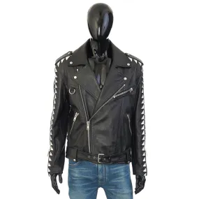 Oversized Biker Jacket With Triangle Bands In Black Calfskin