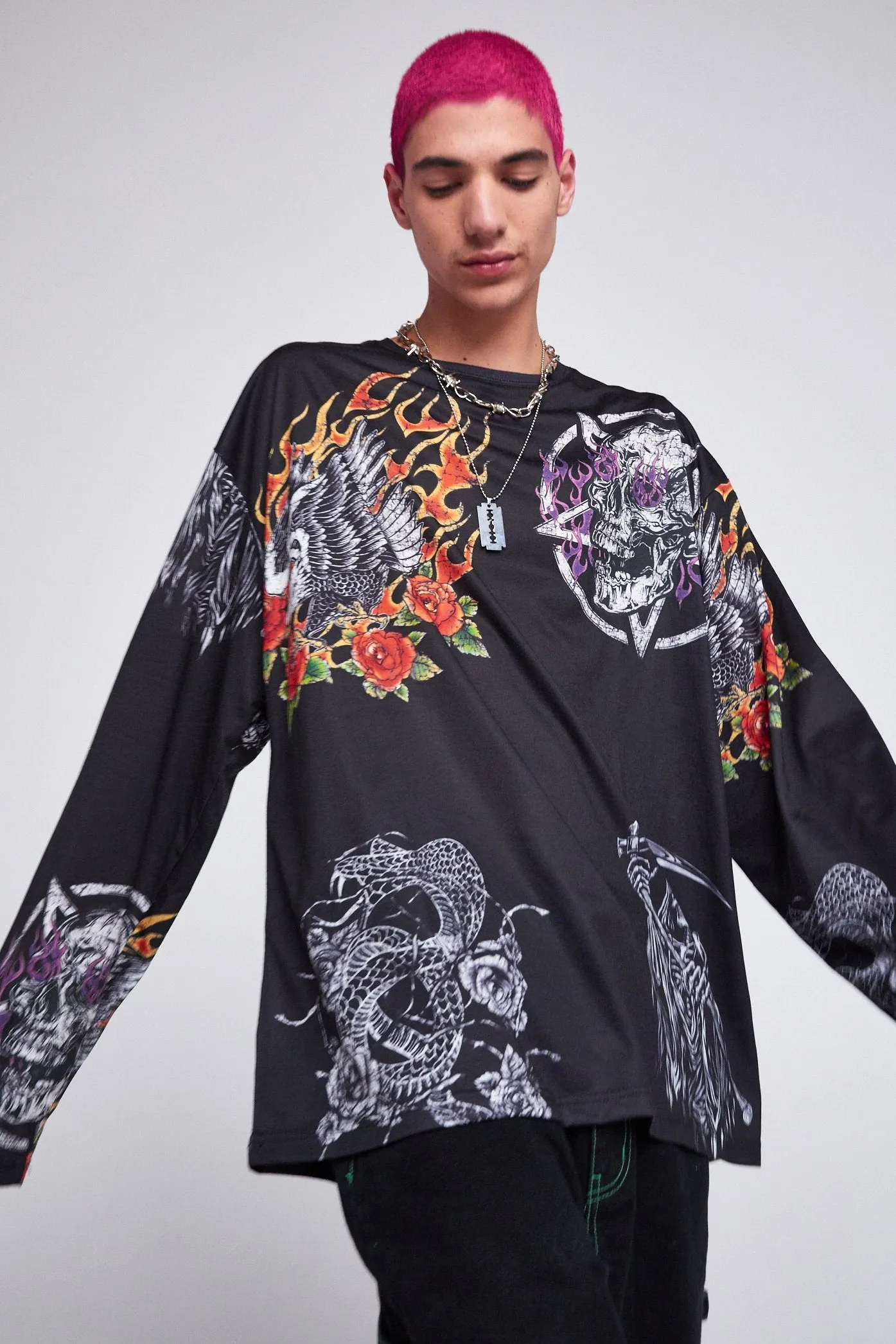 Parallel Gothic Patches Print Long Sleeve T-shirt