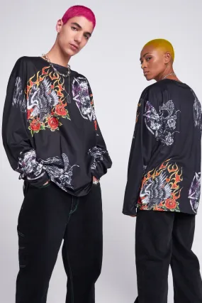 Parallel Gothic Patches Print Long Sleeve T-shirt