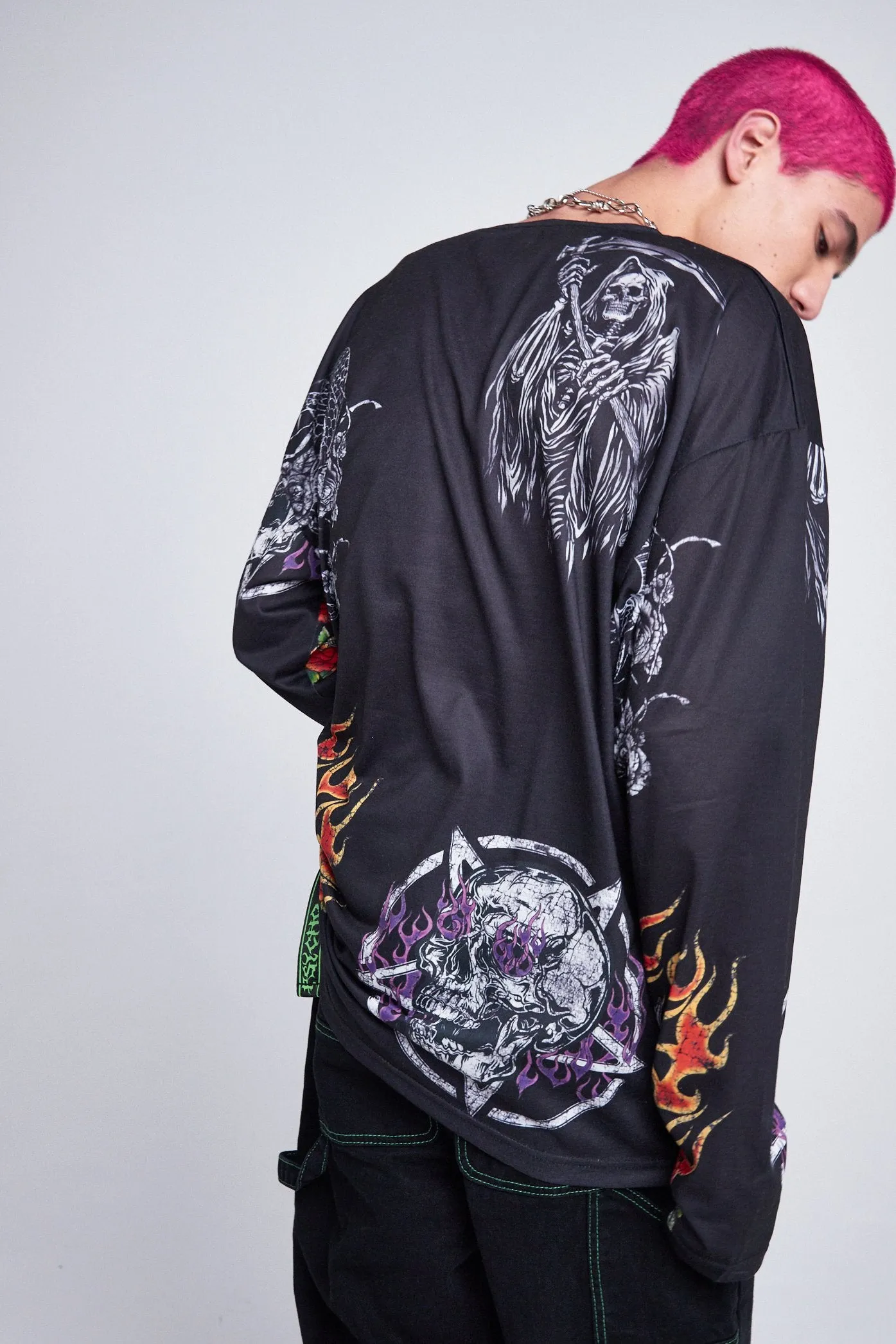 Parallel Gothic Patches Print Long Sleeve T-shirt