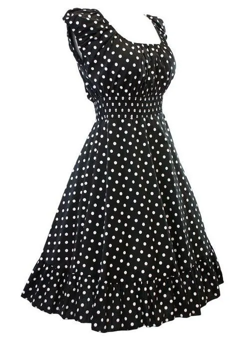 Retro 1950s Polka Dot Smock Swing Plus Size Fashion Dress Black or Red