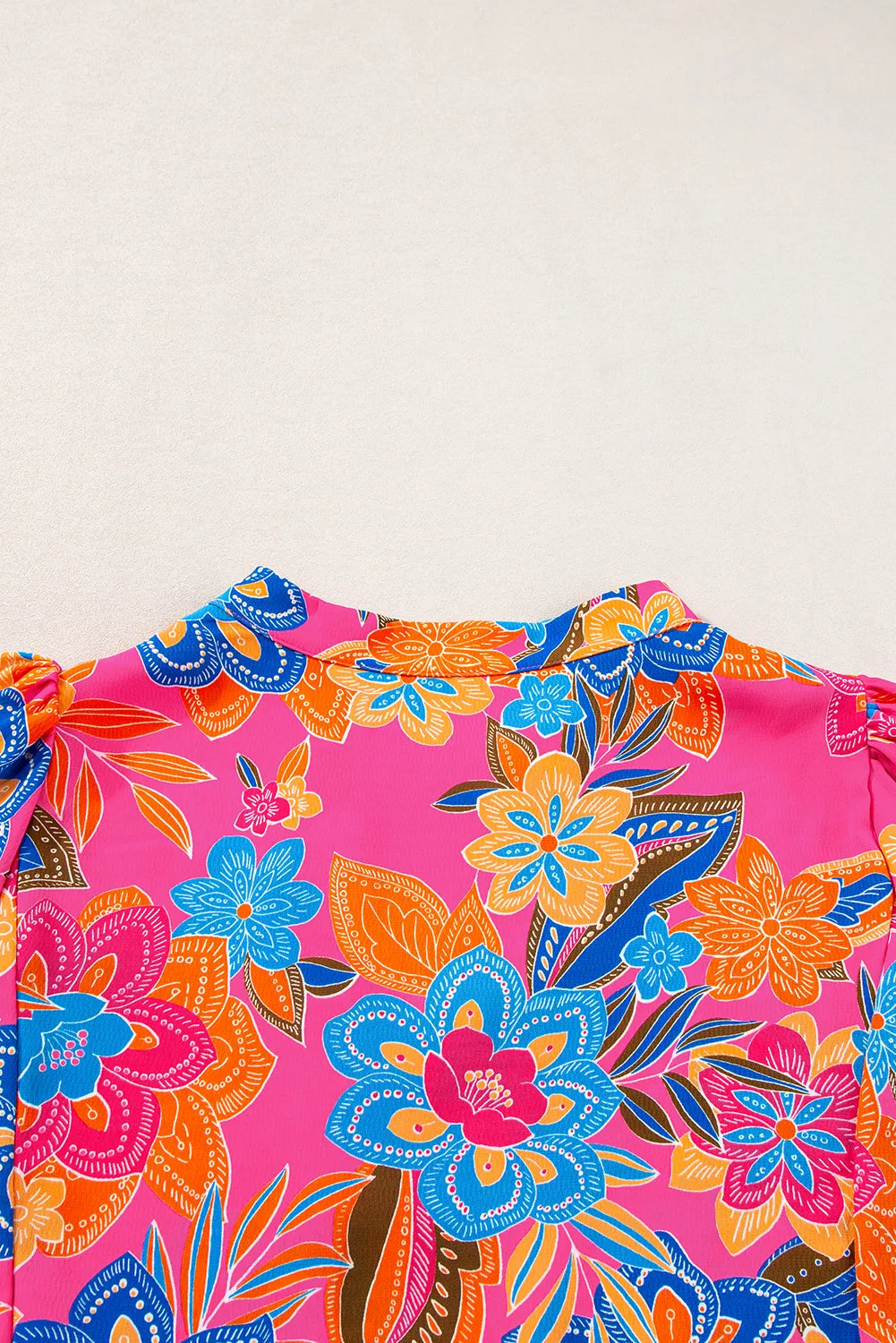 Rose Floral Print Puff Sleeve V Neck Blouse