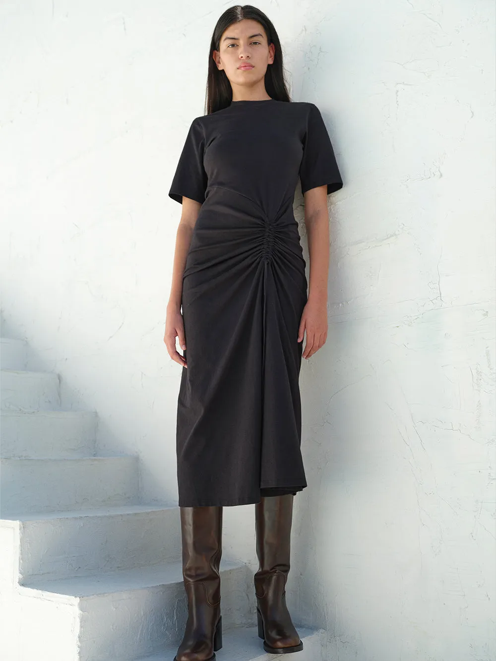 Ruched Front Tie Dress -- Black