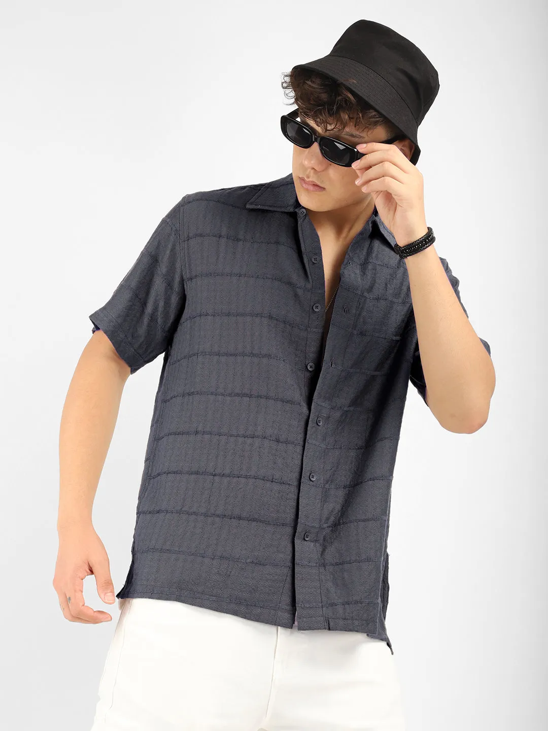 Shirtolo Dark Grey Plain Half Sleeve Shirt