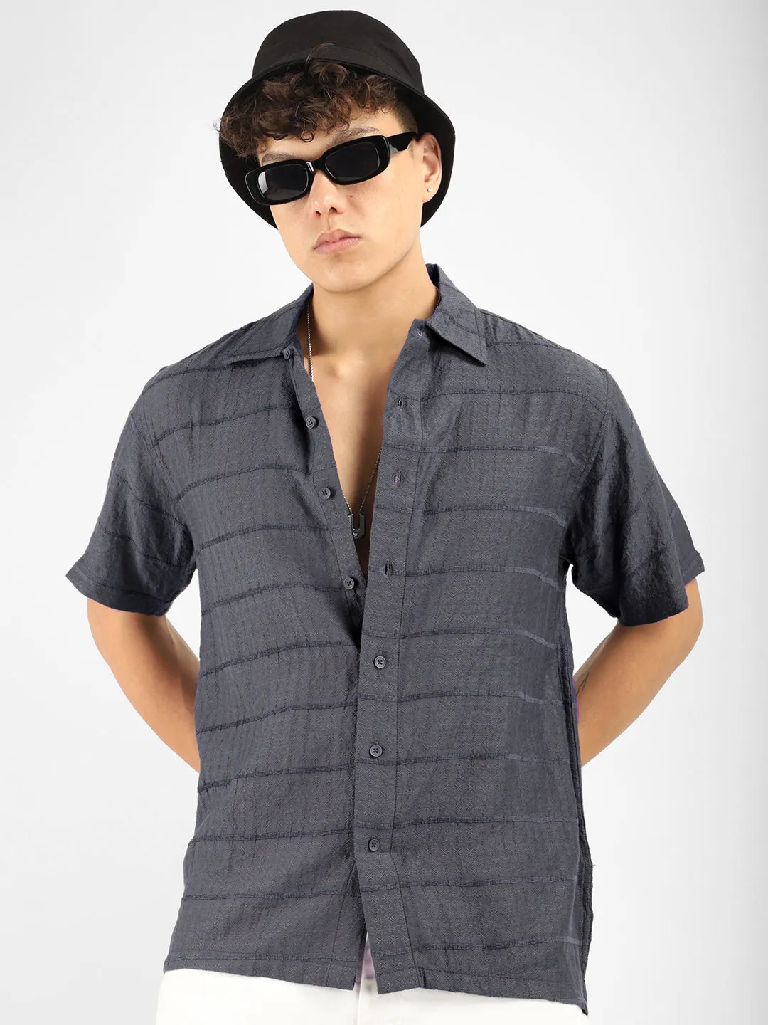 Shirtolo Dark Grey Plain Half Sleeve Shirt