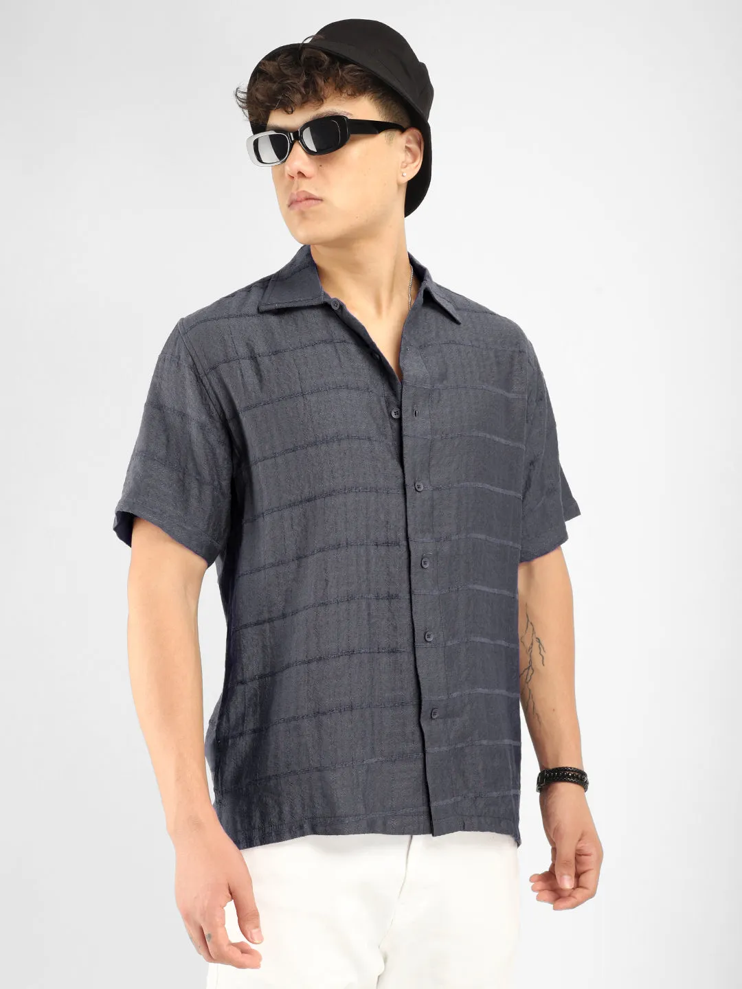 Shirtolo Dark Grey Plain Half Sleeve Shirt