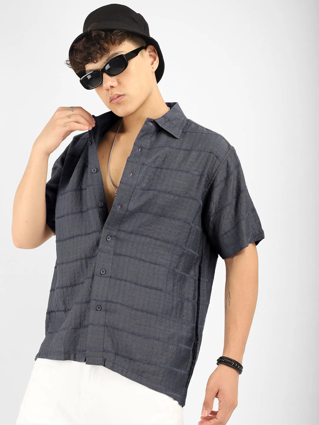 Shirtolo Dark Grey Plain Half Sleeve Shirt
