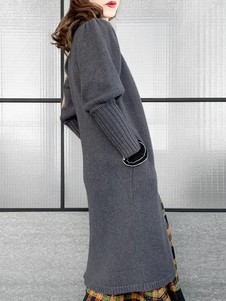 Surprise Sale! Grey Wool & Cashmere Ruffle Slit Longline Cardigan