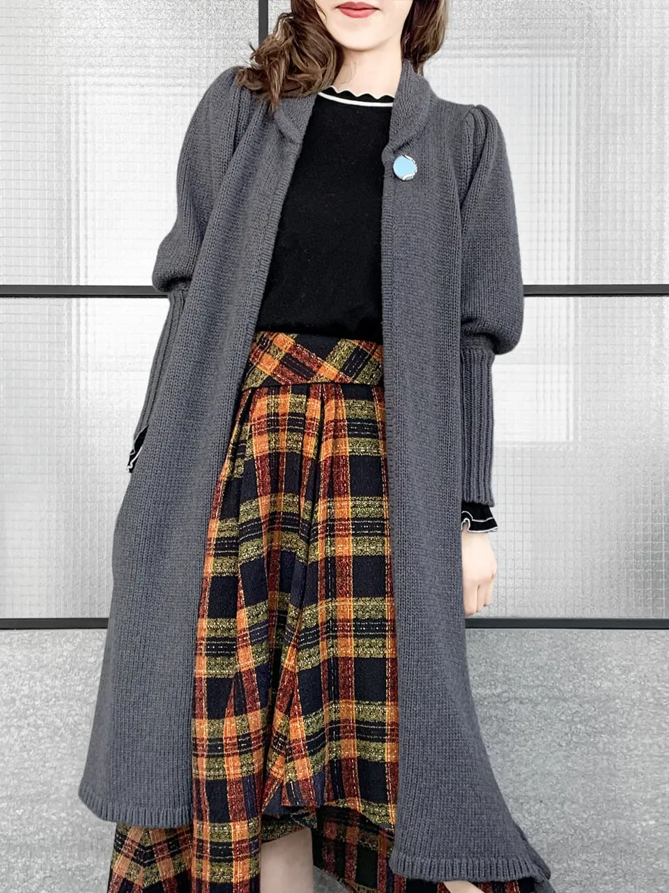 Surprise Sale! Grey Wool & Cashmere Ruffle Slit Longline Cardigan