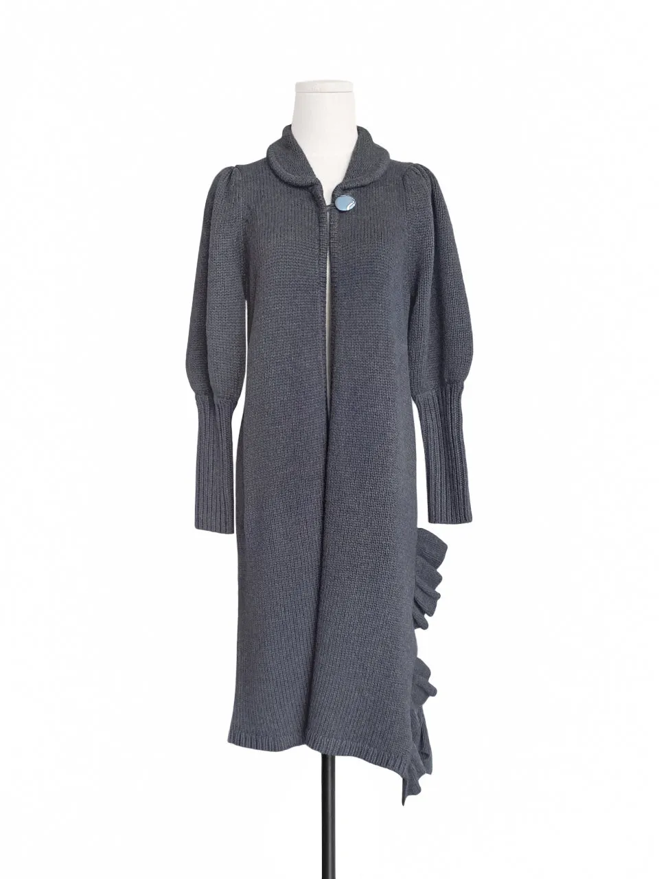Surprise Sale! Grey Wool & Cashmere Ruffle Slit Longline Cardigan