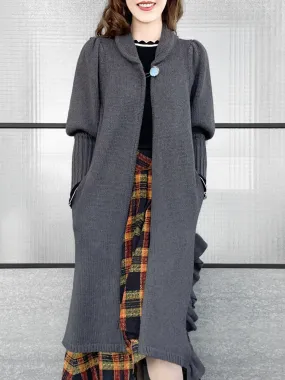 Surprise Sale! Grey Wool & Cashmere Ruffle Slit Longline Cardigan