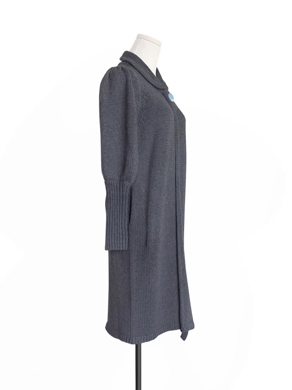 Surprise Sale! Grey Wool & Cashmere Ruffle Slit Longline Cardigan