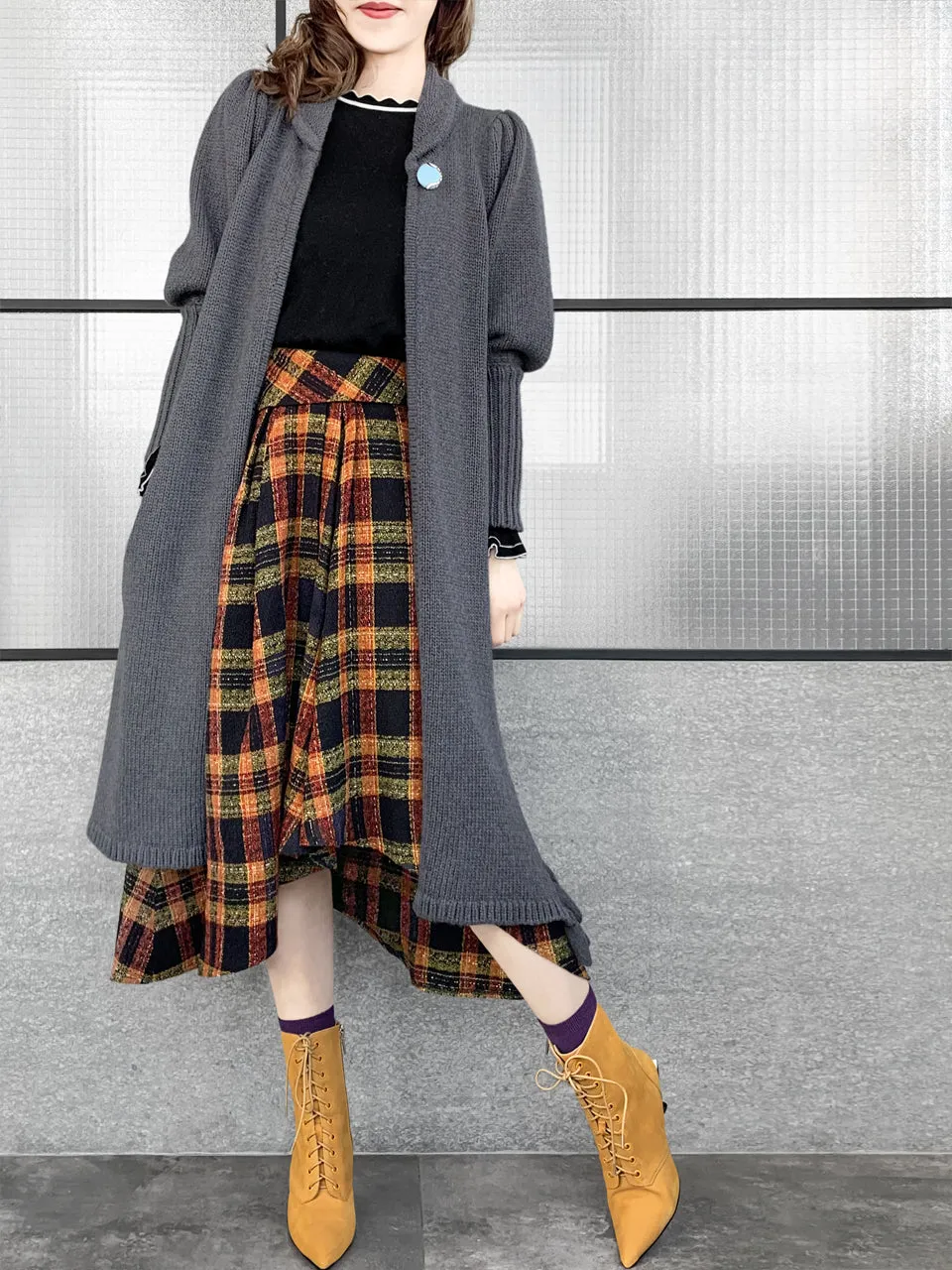 Surprise Sale! Grey Wool & Cashmere Ruffle Slit Longline Cardigan