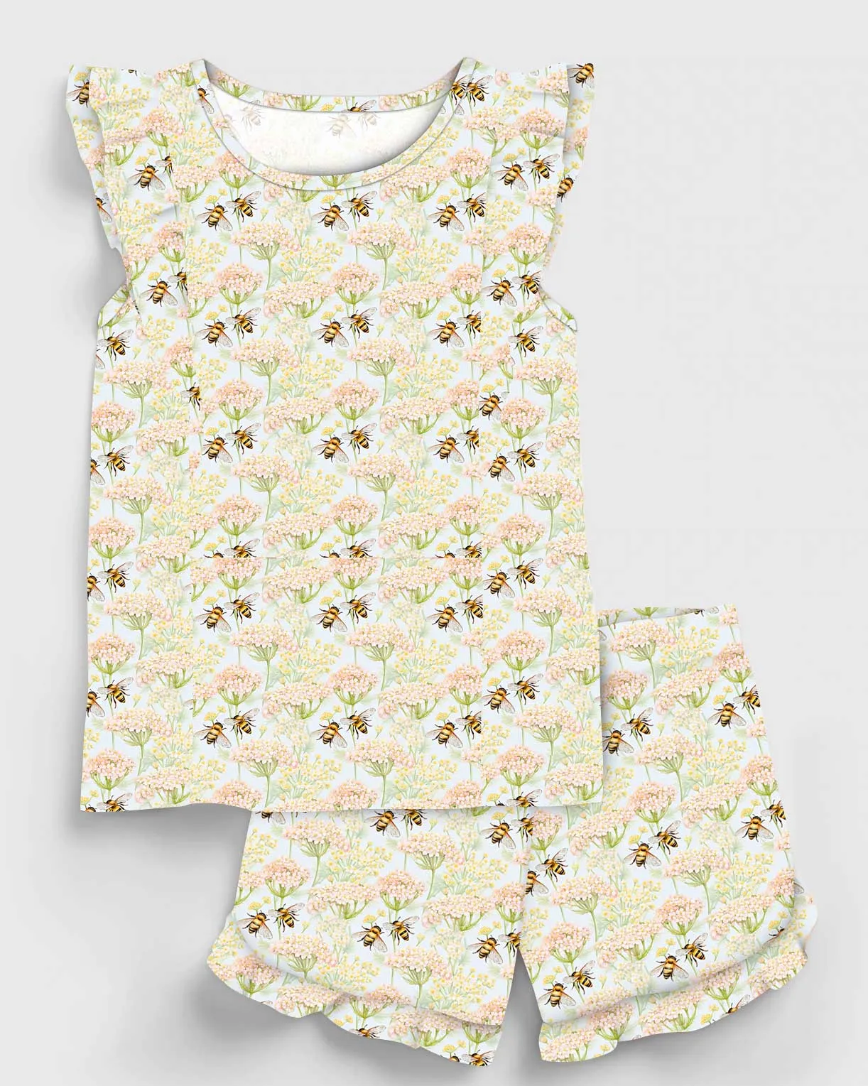 Sweet Summer Bee Happy - Bamboo Flutter Sleeve & Shorts Lounge Set