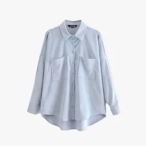 Tangada Women Preppy Oversize Corduroy Shirt