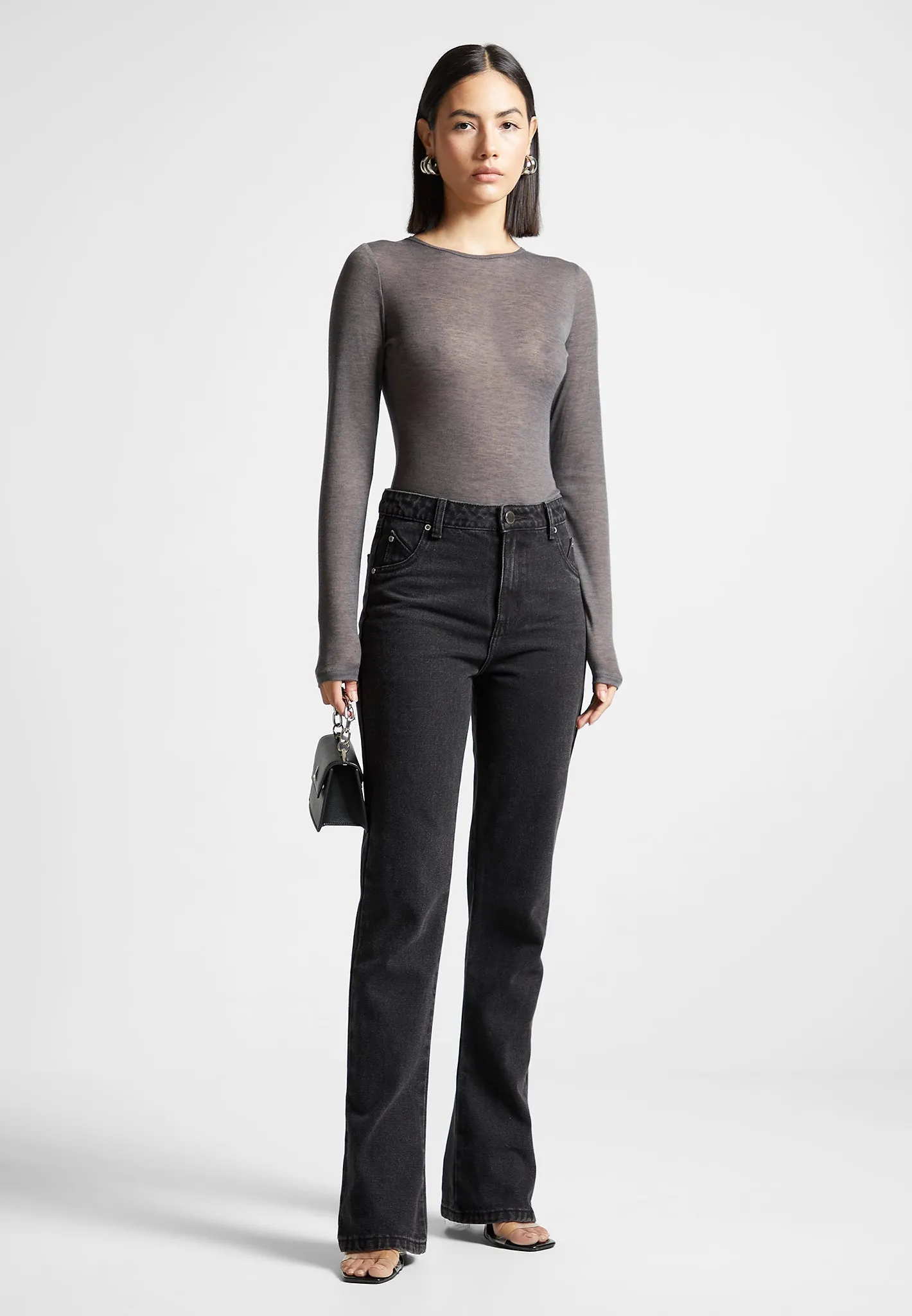 Éternelle Sheer Long Sleeve Bodysuit - Grey