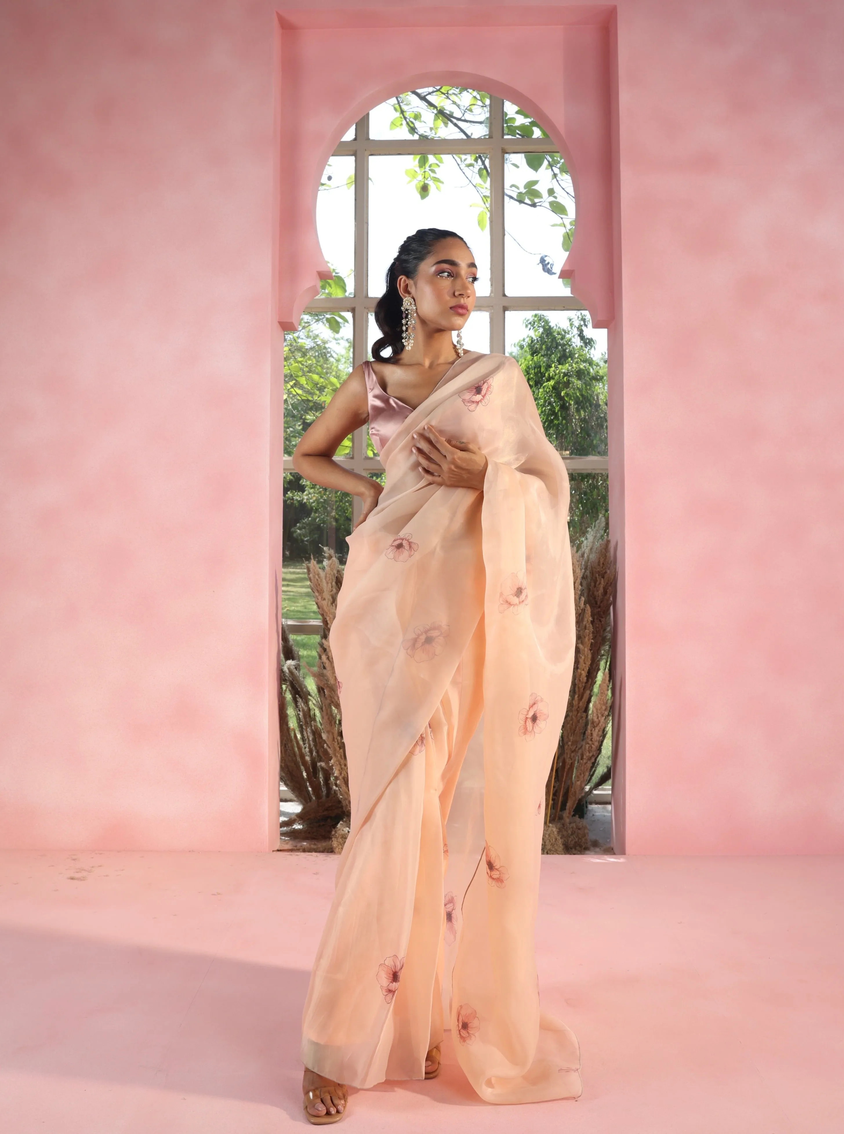 Yasmika and Aimiah Floral Organza Pre-Stitched Saree and Blouse